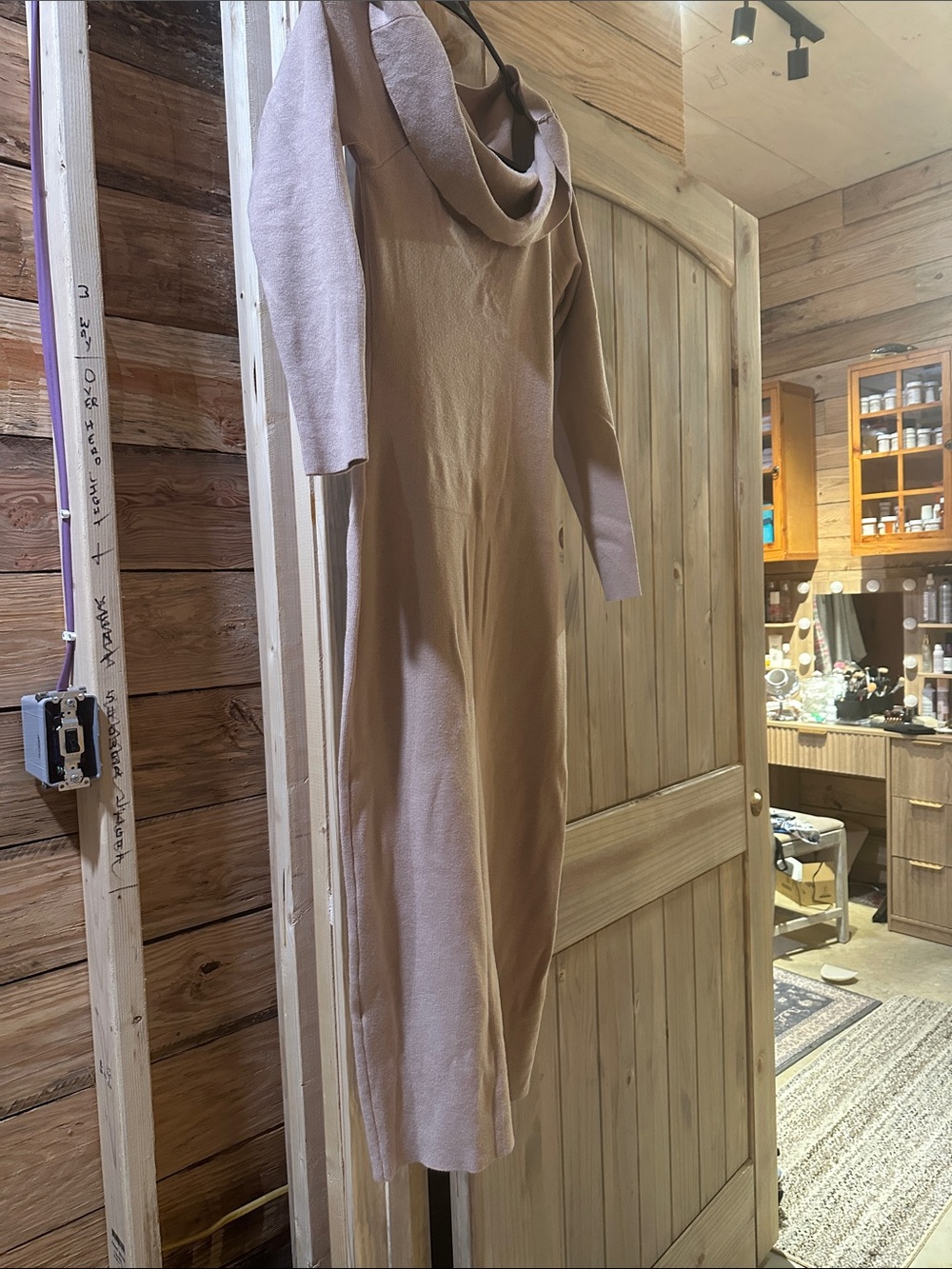 Long Sleeve Cowl Neck Knit Maxi Dress in Taupe